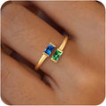 Honsny Gold Birthstone Rings for Women Non Tarnish 14K Gold Plated Adjustable Emerald Ring Cubic Zirconia Gemstone Promise Ring for Her Engagement Personalized Waterproof Jewelry Gifts for Birthday