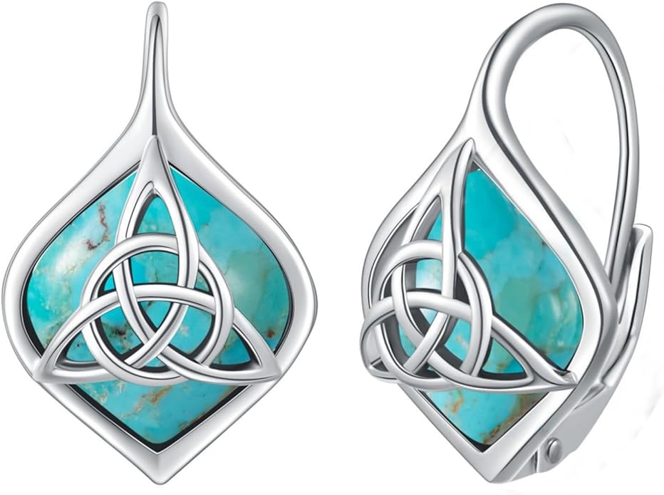 Celtic Knot Turquoise Earrings 925 Sterling Silver Leverback Earrings Western Boho Genuine Turquoise Jewelry Gifts