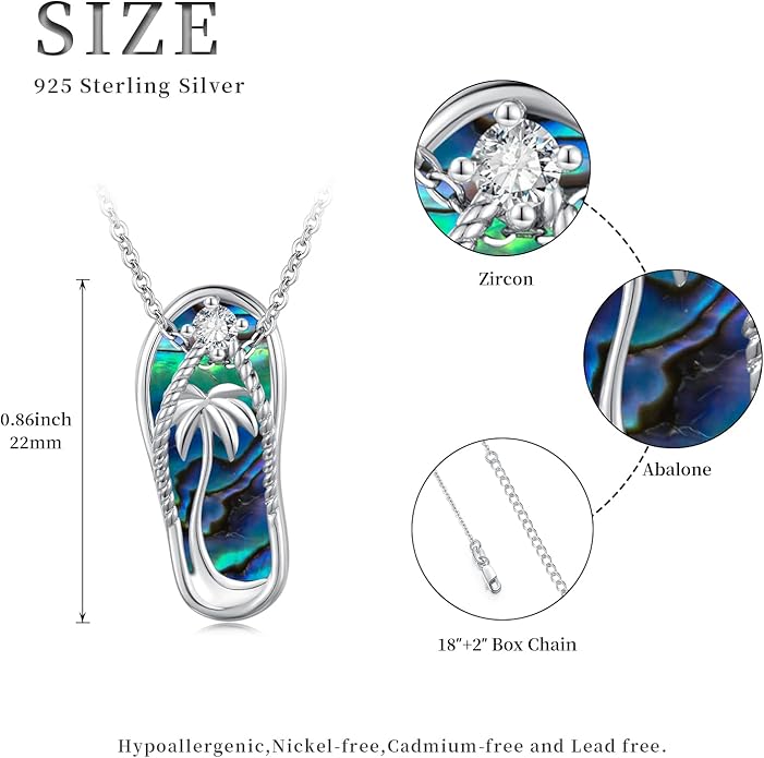 Midir&Etain Ocean Necklace 925 Sterling Silver Blue Opal Necklace Starfish/Flip Flop/Shark Pendant Beach Ocean Jewelry for Women