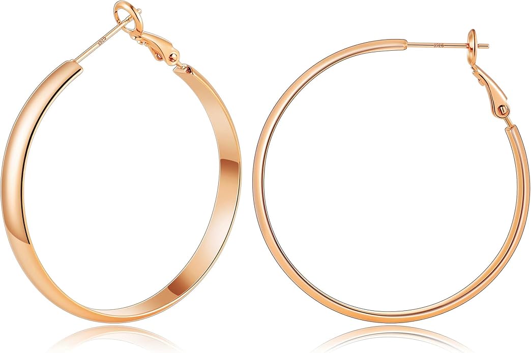 Gacimy 14K Gold Plated Hoop Earrings for Women, 14k Real Gold Plated with 925 Sterling Silver Post, Hypoallergenic Lightweight Thick Hoops Earrings for Women Trendy