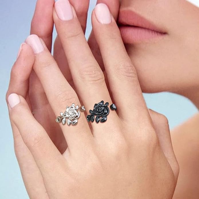 925 Sterling Silver Rose Flower Ring - Adjustable, Elegant Promise Ring for Women & Girls - Perfect for Birthday & Wedding Gifts