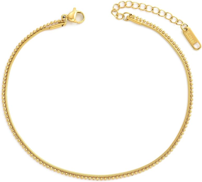 Anklets for Women Dainty CZ Ankle Bracelet 18K Gold Plated Waterproof Boho Dot Star Moon Daisy Ocean Beaded Anklet Trendy Foot Jewelry