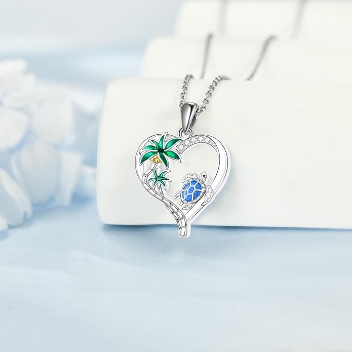 TOUPOP Sea Turtle/Mermaid/Dolphin/Shell/Starfish/Conch/Seahorse Necklace for Women Sterling Silver Ocean Pendant Necklace with Crystal Ocean Beach Charm Jewelry Birthday Christmas Gifts