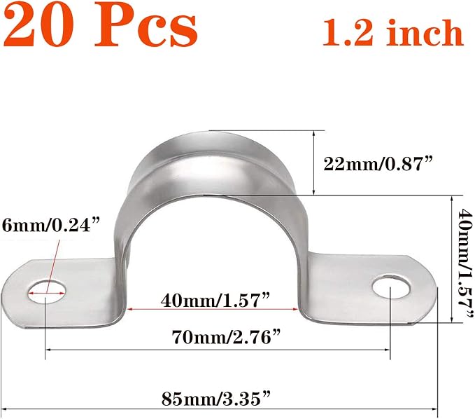 SDY 20 Pcs 1.2" Stainless Steel Pipe Strap, U Bracket, Heavy Duty Pipe Clamp - Image 2
