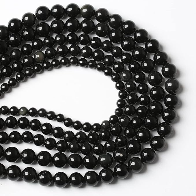 90PCS 4mm AAA Natural Black Obsidian Stone Beads Gemstone Round Loose Beads for Jewelry Making DIY Bracelet Necklace 15" Inch(Black Obsidian Beads, 4mm)