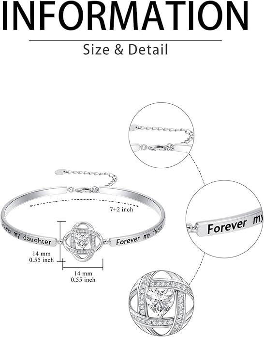 Valentines Day Gifts for Her, 18k White Gold Plated Love Knot Bracelets, Engraved Inspirational and Sentiment Bangle, Anniversary Birthday Jewelry Gift for Lover Wife Girlfriend Sister Friends