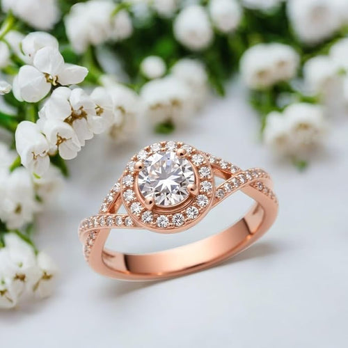 1.22 Carat (ctw) Round-Cut Halo Lab-Grown Sapphire/Lab-Grown Diamond/Moissanite Twisted Wedding Engagement Ring for Women 925 Sterling Silver/10K/14K/18K Real Gold Engagement Rings Jewelry(D Color, VVS Clarity), Size 3-14