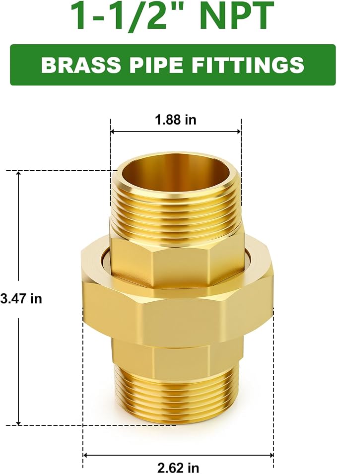1PCS Brass Union，1-1/2" NPT Male x 1-1/2" NPT Male Brass Pipe Fitting - Image 2
