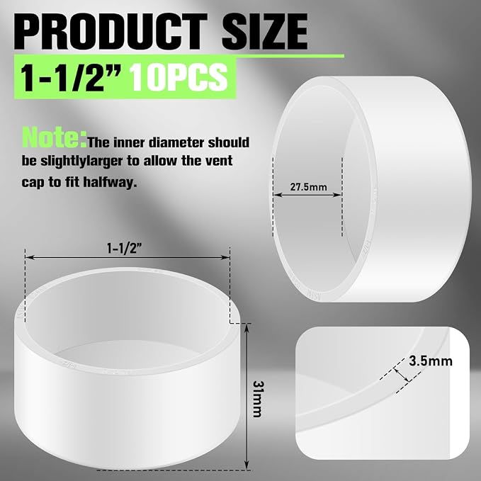10 Packs 1-1/2 Inch PVC Pipe End Cap, Fits 1.9" OD Schedule 40 Furniture Grade - Image 2