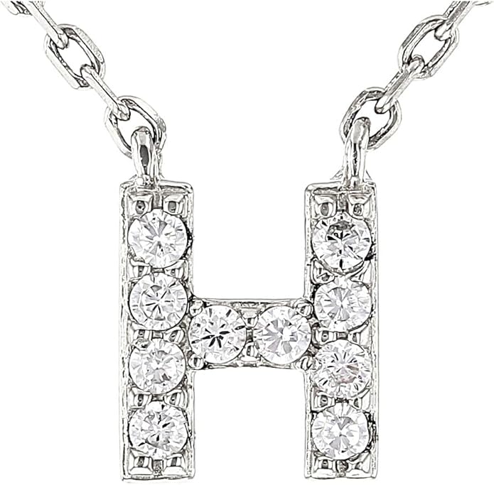 JTV Sterling Silver Initial Necklace for Women, 0.13 CTW White Cubic Zirconia Letter Pendant, Rhodium-Plated, Personalized Monogram Jewelry, Gift Box Included, 18”