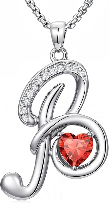 Valentines Day Gifts for Women Alphabet A to Z Initial Birthstone Pendant Necklaces for Women - 18k White Gold Plated Personalized Name Jewelry Valentine Mothers Day Birthday Gifts for Women Her Girlfriend