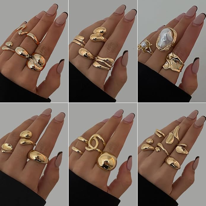 Sora Tuki Rings for Women Chunky Rings Set Adjustable Stackable Ring for Women Bold Thick Statement Ring Trendy Chunky Jewelry
