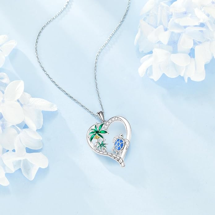 TOUPOP Sea Turtle/Mermaid/Dolphin/Shell/Starfish/Conch/Seahorse Necklace for Women Sterling Silver Ocean Pendant Necklace with Crystal Ocean Beach Charm Jewelry Birthday Christmas Gifts