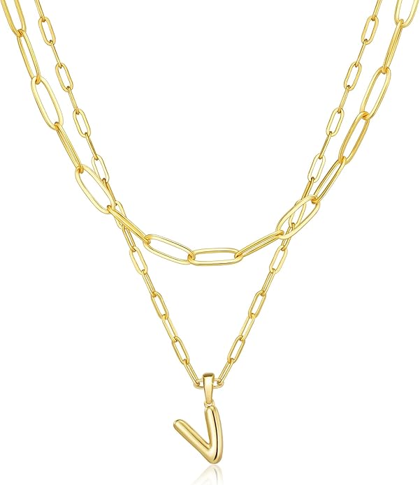 adoyi Valentines Day Gifts for Women Hers Dainty 14K Gold Plated Heart Initial Necklaces Layered Letter A-Z Pendant Necklace Stack Trendy Jewelry Birthday Valentines Day Gifts for Women Jewelry