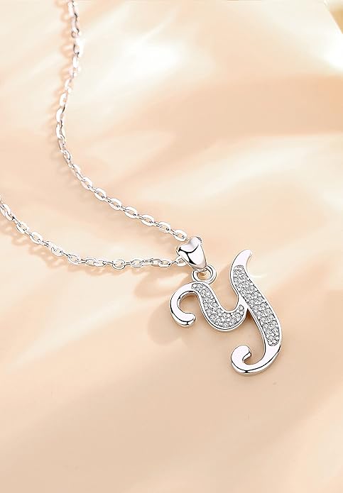 AEONSLOVE 925 Sterling Silver Initial Necklaces for Women, 26 Letters Pendants Necklace Gift for Mother, Daughter, Wife, 18 Inch Chain