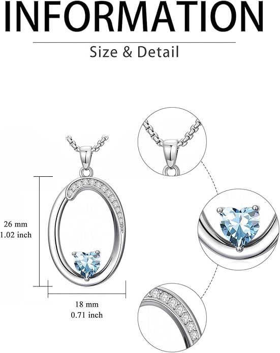 Valentines Day Gifts for Women Alphabet A to Z Initial Birthstone Pendant Necklaces for Women - 18k White Gold Plated Personalized Name Jewelry Valentine Mothers Day Birthday Gifts for Women Her Girlfriend