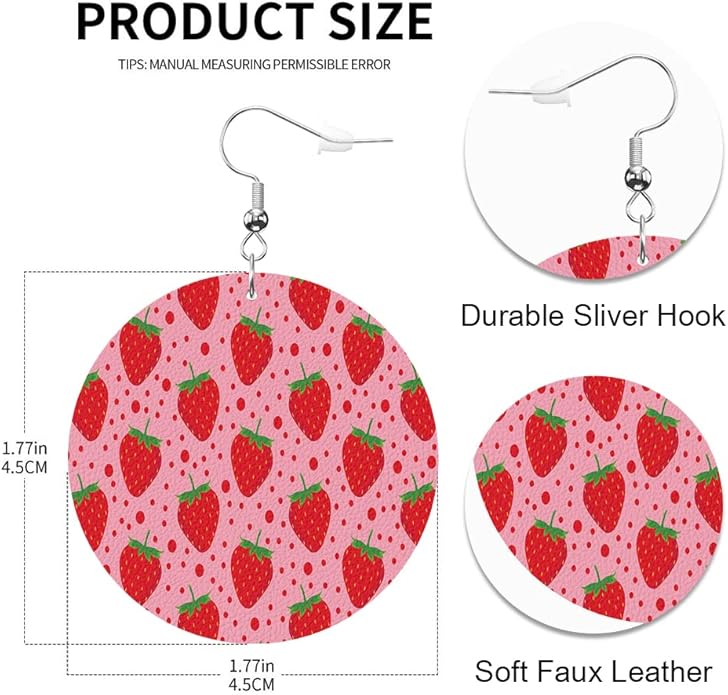 Swono Dinosaurs Round Faux Leather Earrings for Women Adorable Funny Cartoon Dragon Animal Tree Funny Lightweight Double-Side Printed Drop Dangle Earring for Birthday Party Gift