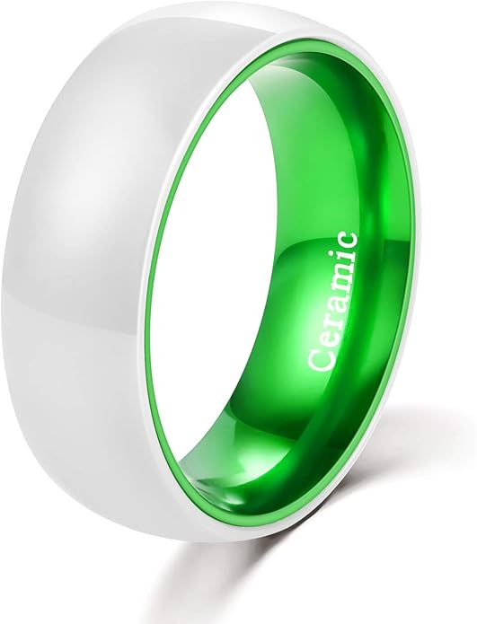 POYA White Ceramic Ring 6mm 8mm Wedding Band for Men Women Inlay Anodized Aluminum Liner Comfort Fit