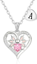 Macate Valentines Day Gifts for Her, 14K Gold Plated Heart Initial Pendant Axolotl Necklace Gold/silver Necklace Valentines Day Birthday Gifts for Women Teen