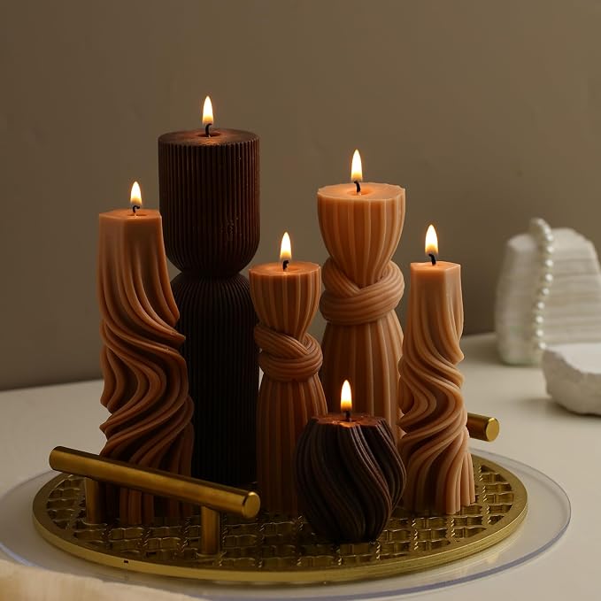 Threlaco 6 Pcs Pillar Candles Decorative Modern Aesthetic Ribbed Candle Set - Image 6