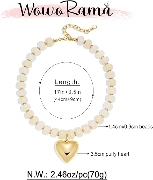 WOWORAMA Chunky Heart Necklaces for Women Colorful Resin Beaded Choker Necklace Gold Puffy Heart Statement Necklace Trendy Acrylic Choker Jewelry