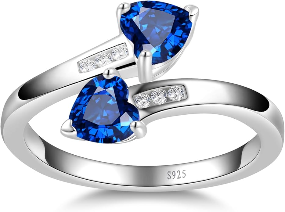 1CT Adjustable Women Heart Ring 925 Sterling Silver Birthstone Rings for Women Promise Ring for her Simulated Gemstone Statement Stackable Band Width 2mm Open Size 5~9