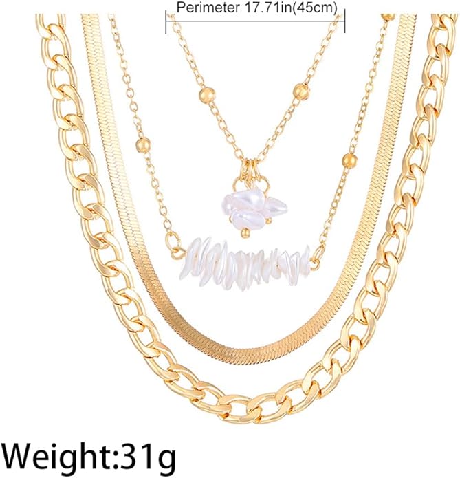 Gold Pearl Layered Necklace for Women,Vintage Stackable Irregular Pearls Choker Necklace Trendy Jewelry,Daily Wear Outfit Accessory Birthday Gift