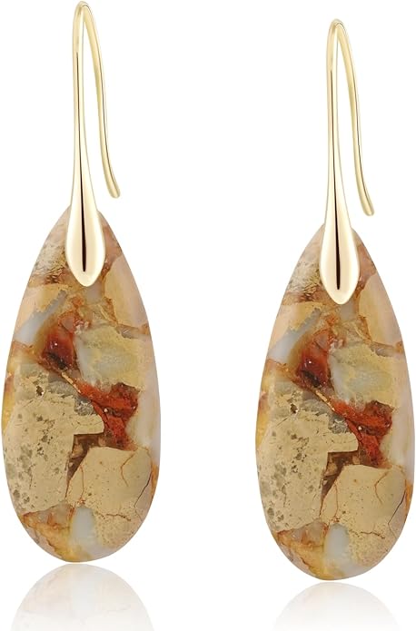 Natural Healing Stone Fishhoop Dangle Drop Earrings Statement Gold silver earrings