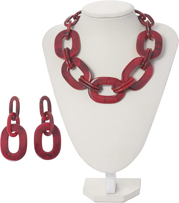 Bocar Acrylic Chunky Statement Necklace for Women Cube Link Chain Collar Necklace and Hoop Earrings Costome Jewelry Set