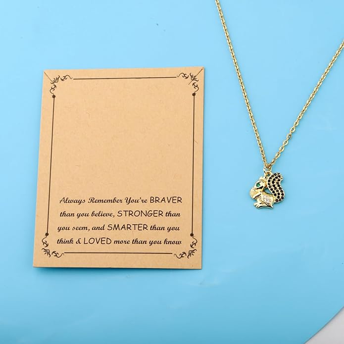 FUSTMW Squirrel Pendant Necklace Gifts for Squirrel Lovers Jewelry Squirrels Inspired Gifts for Women Forest Animal Gift