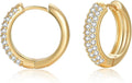 Gold Earrings for Women Girls,14K Gold Plated Hoop Earrings with 925 Sterling Silver Post Cubic Zirconia Stud Earring Huggie Hoops Earrings