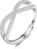 OOOPEL Sterling Silver Adjustable Ring S925 Silver Rings for Women Cubic Zirconia Twist Love Knot Dainty Ring Silver Minimalist Open Finger Rings Silver Thumb Sterling Silver Ring