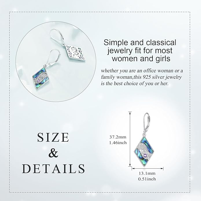 Abalone Shell Dangle Drop Earrings for Women 925 Sterling Silver Filigree Bohemian Earrings Jewelry Gift