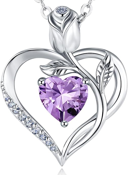 1.2CT Rose Heart Necklace Option of Moissanite or Lab-Grown Sapphire Ruby Emerald&More Necklace for Women Birthstone Girlfriend Necklace S925 Sterling Silver 18K White/Rose Gold Plated D Color VVS1 Gift for Wife Mother Daughter for Birthday Anniversary...