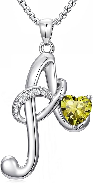 Valentines Day Gifts for Women Alphabet A to Z Initial Birthstone Pendant Necklaces for Women - 18k White Gold Plated Personalized Name Jewelry Valentine Mothers Day Birthday Gifts for Women Her Girlfriend