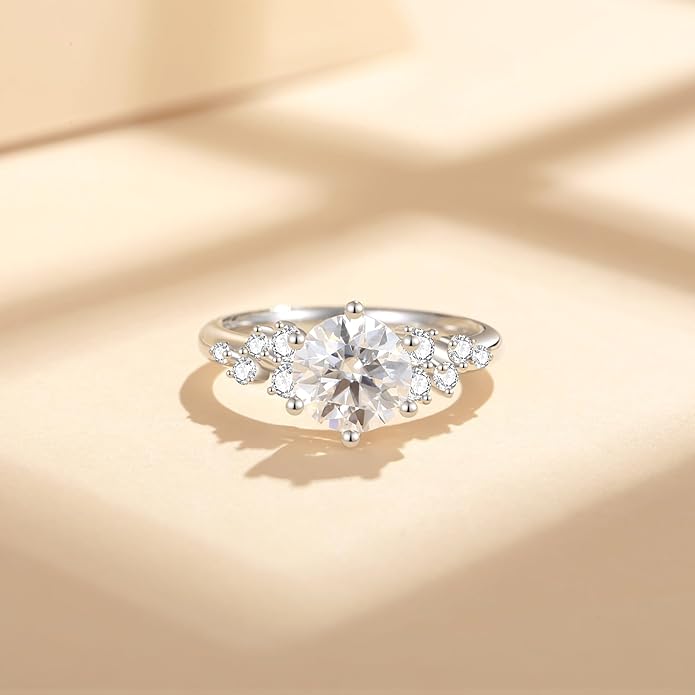 Moissanite Engagement Rings for Women,D Color VVS1 Round Cut Moissanite Ring 925 Sterling Silver Promise Rings for Her