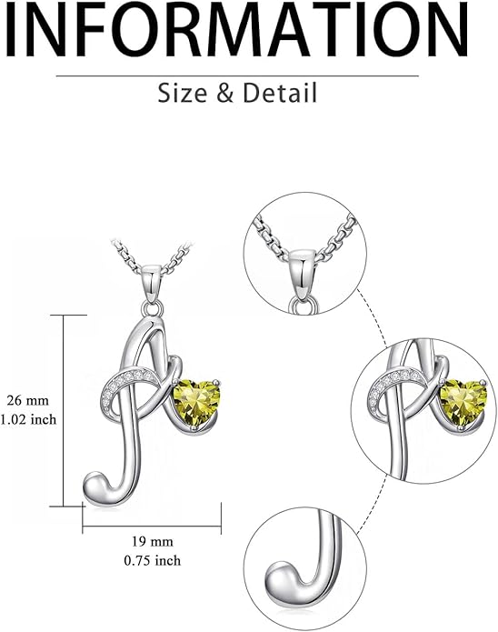 Valentines Day Gifts for Women Alphabet A to Z Initial Birthstone Pendant Necklaces for Women - 18k White Gold Plated Personalized Name Jewelry Valentine Mothers Day Birthday Gifts for Women Her Girlfriend