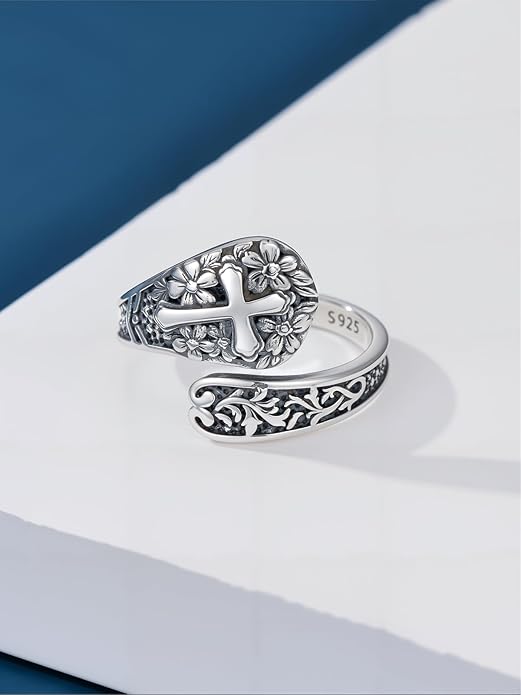 Midari Sun and Moon/Bee/Celtic/Life of Tree/Lotus Spoon Ring for Women 925 Sterling Silver Adjustable Ring Open Ring for Women Men Halloween Birthday Gift