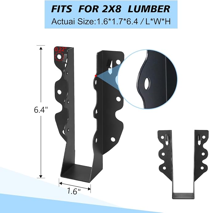 32 Pcs 2"x 8" Joist Hanger|Q235B Steel Face Mount Joist Hangers | Black Powder - Image 2