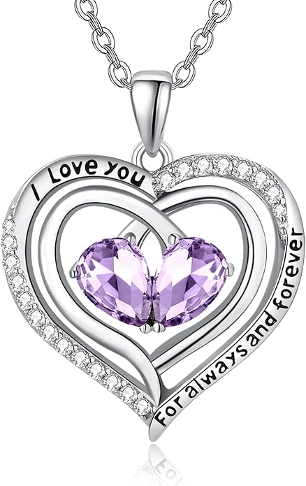 Valentine's Day Gifts for Wife 925 Sterling Silver Double Birthstone Pendant Necklaces I Love You for Always and Forever Necklace Anniversary Birthday Gifts for Wife Girlfriend Mom Her