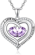 Valentine's Day Gifts for Wife 925 Sterling Silver Double Birthstone Pendant Necklaces I Love You for Always and Forever Necklace Anniversary Birthday Gifts for Wife Girlfriend Mom Her