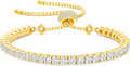KRKC&CO Moissanite Bolo Tennis Bracelets for Women, 1.6-8.0 ct.tw, Adjustable Length S925 Sterling Silver, Christmas Gifts for Her, Luxury Box, 2/3/4mm D Color VVS1 White/14K/24K/Rose Gold Plated