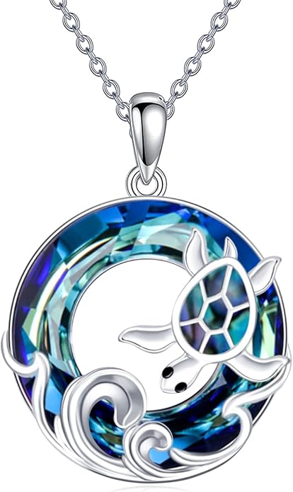 TOUPOP Sea Turtle/Mermaid/Dolphin/Shell/Starfish/Conch/Seahorse Necklace for Women Sterling Silver Ocean Pendant Necklace with Crystal Ocean Beach Charm Jewelry Birthday Christmas Gifts