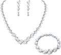 EVER FAITH Simulated Pearl Crystal Bridal Necklace Earrings Bracelet Set Clear