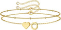 M MOOHAM Valentines Day Gifts for Kids Teen Girls -14K-Gold-Plated Heart Initial A-Z Bracelets for Women Girl Dainty Gold Bracelets Birthday Valentines Gifts for Women Her Teenage Girls Kid Teen Gift