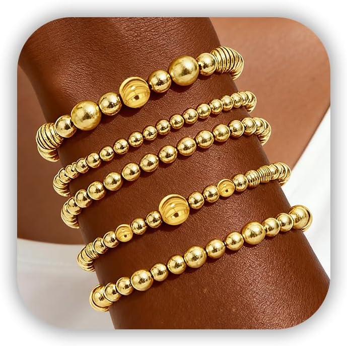 Gold Bracelets for Women Waterproof, 14K Gold Plated Beaded Cross Bracelets Set,Boho Stretch Bracelets Stackable Jewelry for Women Teenage Girls Jewelry Christmas Gifts
