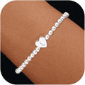Valentines Day Gifts for Women Her - Dainty Beaded Heart Initial Bracelets Letter A-Z Charm Stretch Bead Ball Bracelet Trendy Jewelry Gifts
