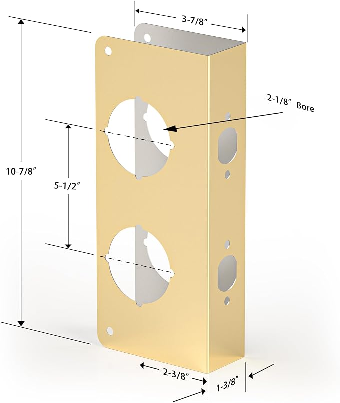Door Knob Reinforcement Plate, Polished Gold, Fits 1-3/8" Doors, 2-3/8" Backset - Image 2