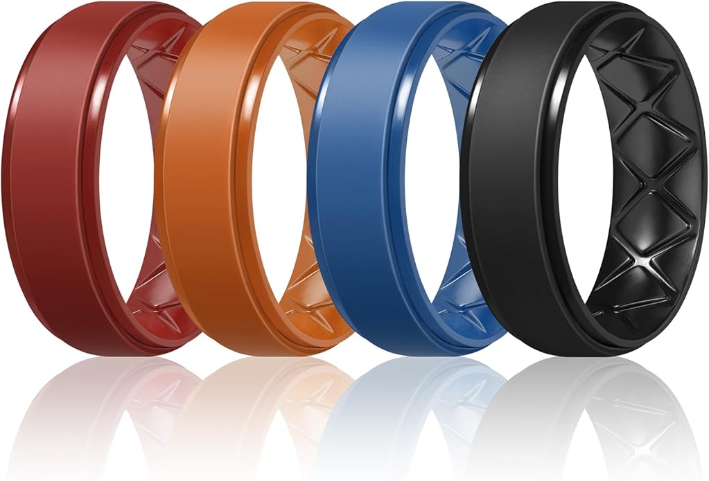 Egnaro Men's Rings 8.5mm Wide-2mm Thick Inner Arc Ergonomic Breathable Rubber Wedding bands-Hypoallergenic for Gym/Outdoor/Gift((1-7 Variety Pack with Half Size)