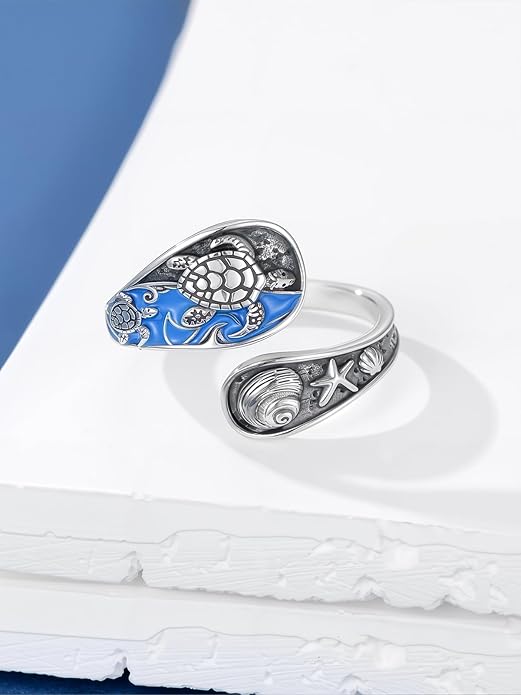 Midari Sun and Moon/Bee/Celtic/Life of Tree/Lotus Spoon Ring for Women 925 Sterling Silver Adjustable Ring Open Ring for Women Men Halloween Birthday Gift